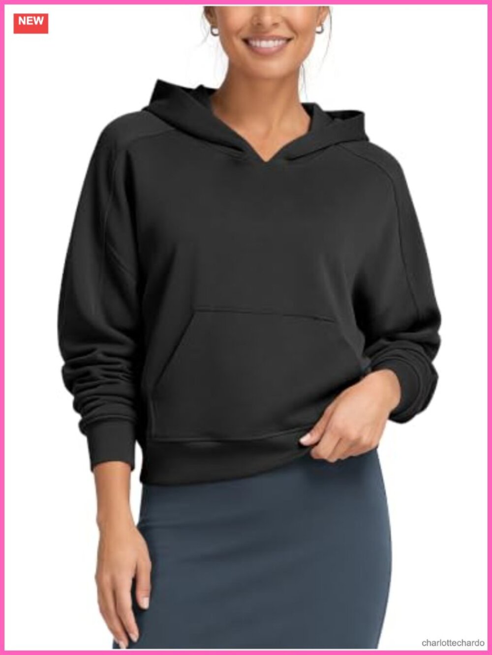 Oversized Cropped Hoodie Women Long Sleeve Pullover with Pocket
